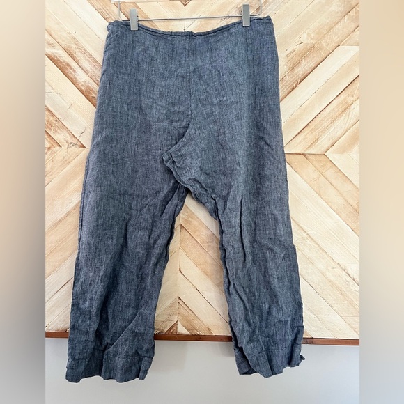 Bryn Walker Denim Linen Pants Cropped Wide Leg Pull On Trouser Lagenlook - Picture 1 of 4